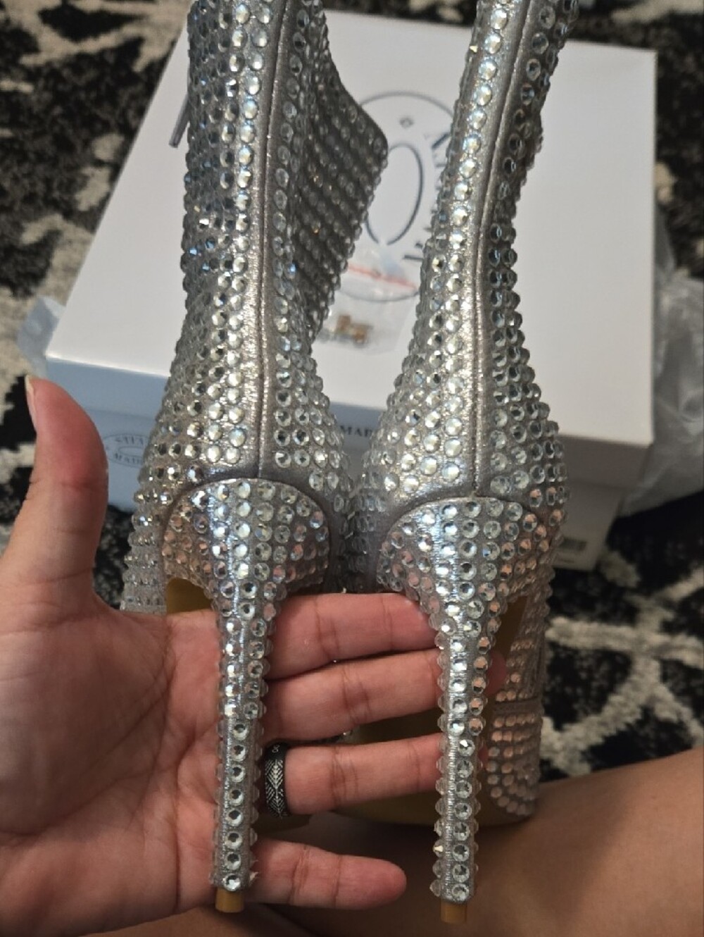 Steve Madden Silver Crystal Studded Pointed Toe Ankle Boots - Picture 5 of 12